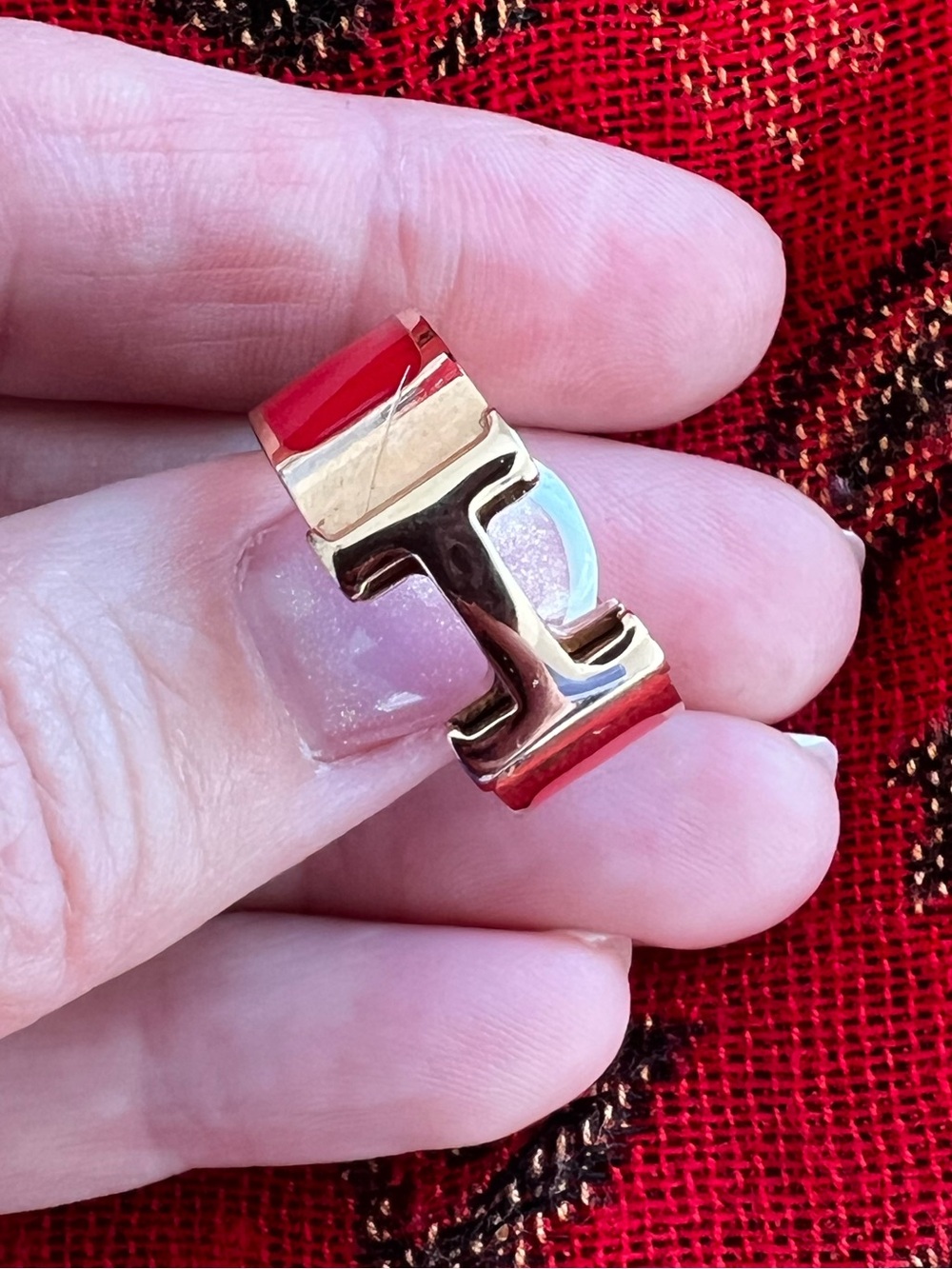 Gold and Red Women's Ring with Accent Red Enamel